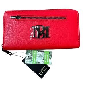 Badgley Mischka Wallet Size OS Red Vegan Leather Zip Around BMW-007 NEW